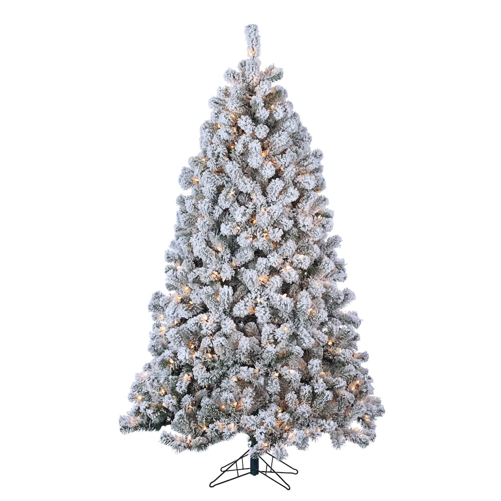 7 Foot Pre Lit Flocked Montana Pine with 500 Clear Lights
