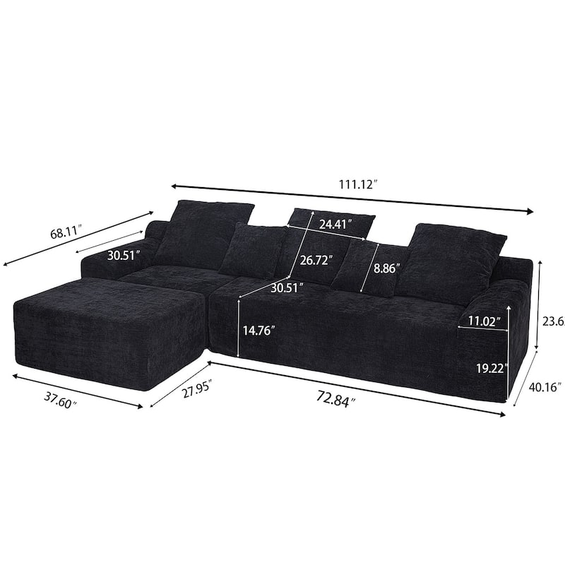 Sofa 111-in Casual Black 3 -seater Reclining Sectional - 8' x 10'
