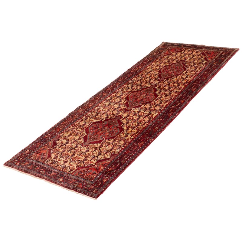ECARPETGALLERY Hand-knotted Andelz Cream, Red Wool Rug - 3'8 x 10'2
