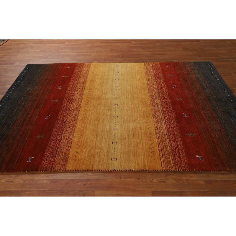 Hand Knotted Oriental 100% Wool Carpet Tribal Stripe Multi-Colored Gabbeh Area Rug - 7' 6'' X 5' 4''