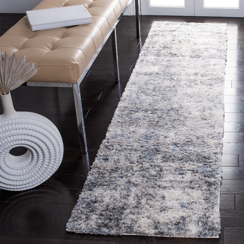 SAFAVIEH Berber Shag Mery Abstract 1.25-inch Thick Rug - 2' x 12' Runner - Ivory/Grey
