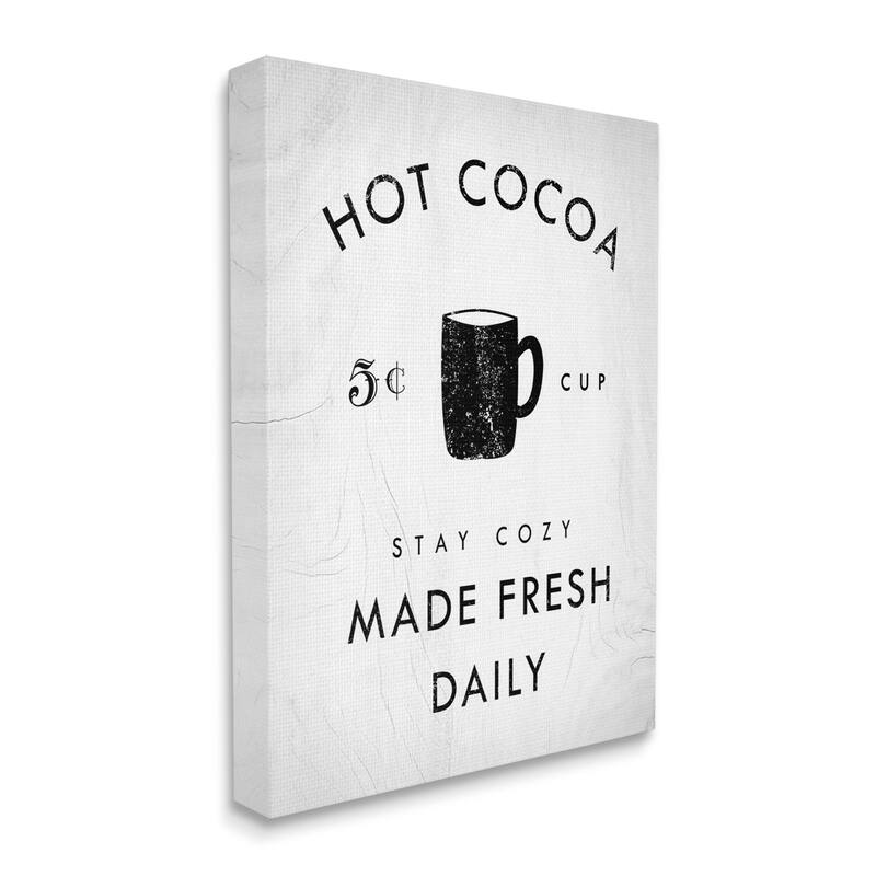 Stupell Vintage Style Hot Cocoa Sign Minimal Winter Design Canvas Wall Art - Black
