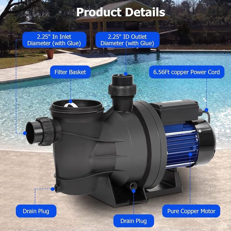 1.1 HP Above Ground/In-Ground Pool Pump, 115V, 3962 GPH, with Strainer Basket - 1.1HP