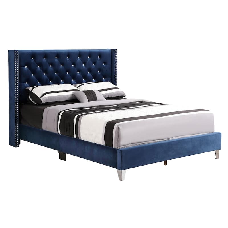 Diamond Tufted Upholstered Panel Queen Bed - 86" - Blue