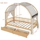 preview thumbnail 4 of 18, Pinewood Ground-Level Twin Size Canopy Bed with Arched Canopy,Tent,Light Strip and Two Drawers