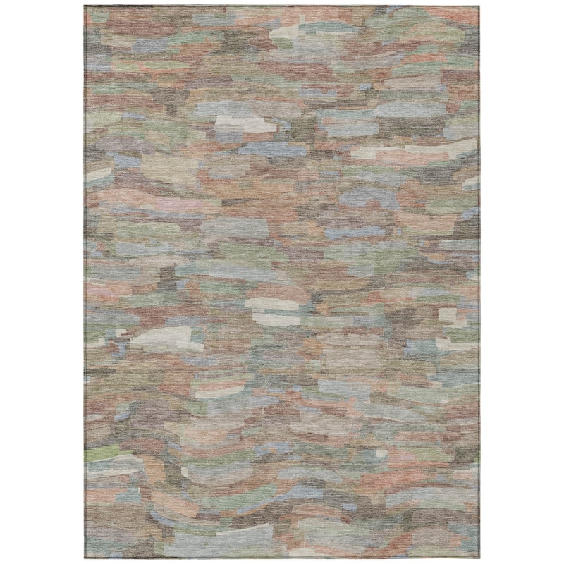 Machine Washable Indoor/ Outdoor Abstract Rock Chantille Rug