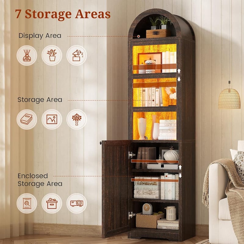 Tall Arched Cabinet Bookcase Storage Bookshelf Door Bathroom Storage Cabinet