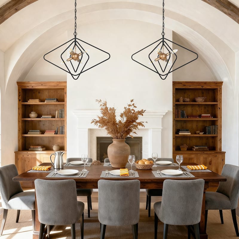 Modern Geometric 6-Light Black Gold Chandelier Sputnik Large Pendant Light Fixture for Kitchen Dining Room - 28.3 " × 19.7 "