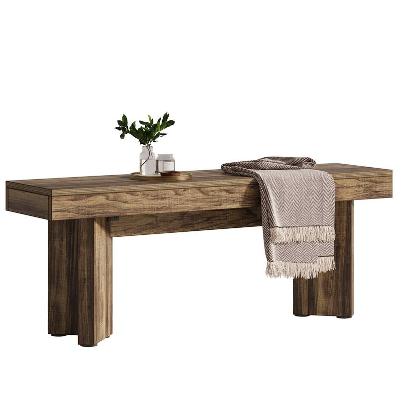 Wood Entryway Bench, Long Indoor End of Bed Bench, Bedroom Hallway Foyer Accent Seat Bench