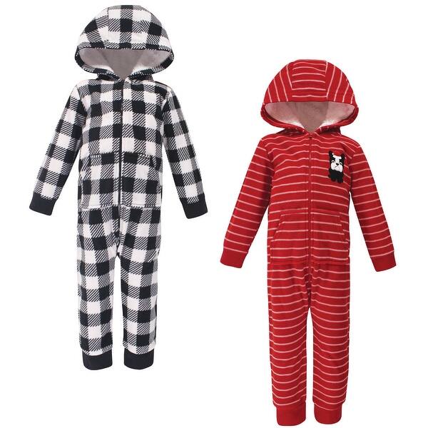 slide 1 of 1, Hudson Baby Toddler Boy Fleece Jumpsuits, Coveralls, and Playsuits 2pk, Christmas Dog 2T - Red/Black
