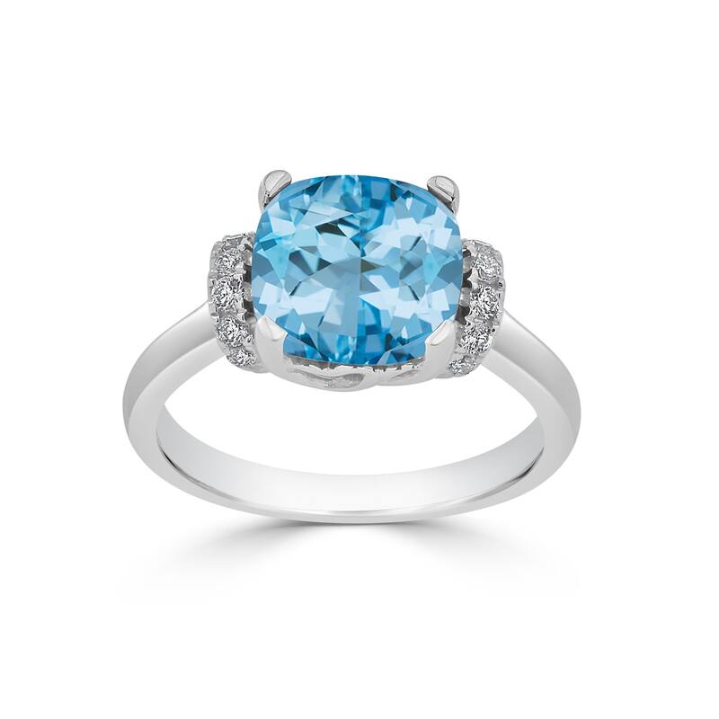 Auriya Unique 3 3/8ct Cushion-cut Sky Blue Topaz and Diamond Engagement Ring 1/5cttw 14k Gold