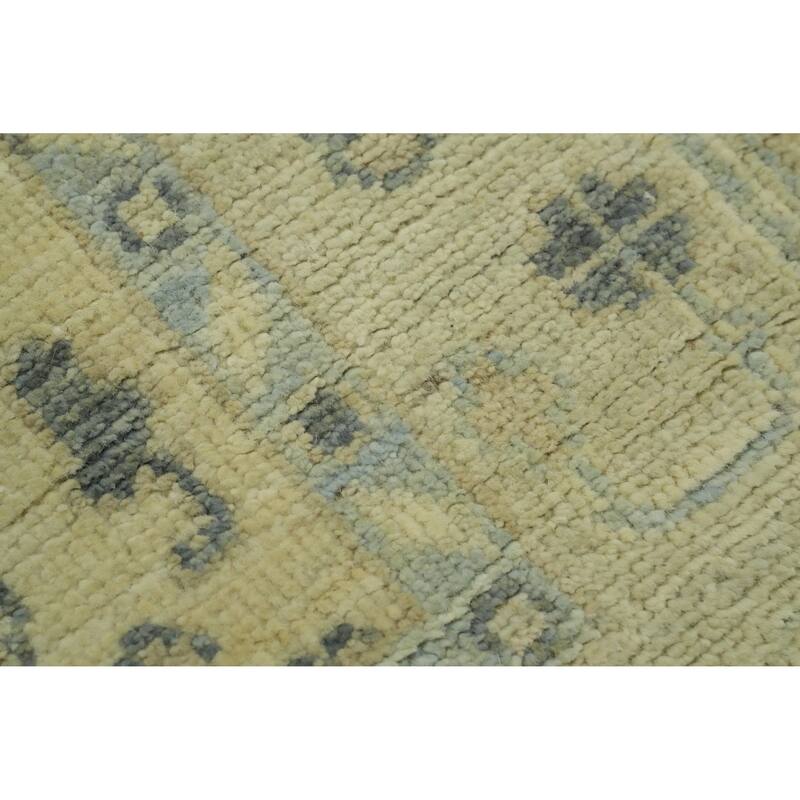 Earth Tone Wool Oushak Vegetable Dye Runner Rug, Floral Geometric Carpet - 9' 8'' X 2' 11''