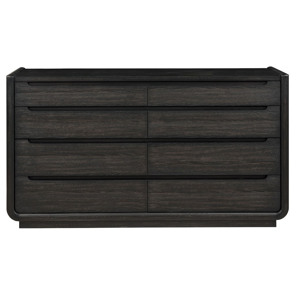 Lina Wide Dresser with 8 Drawers, Integrated Handles, Black Wood