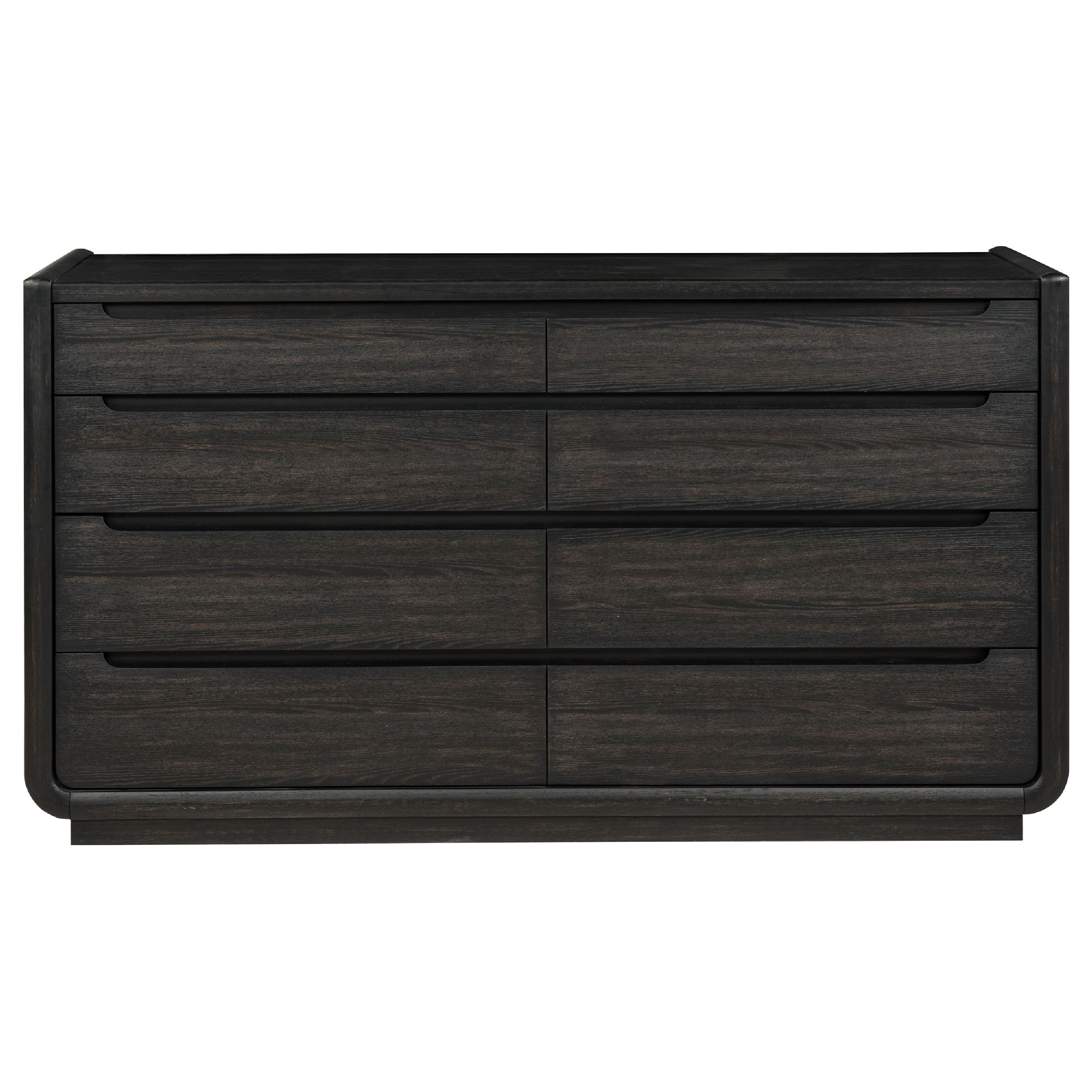 Lina Wide Dresser with 8 Drawers, Integrated Handles, Black Wood