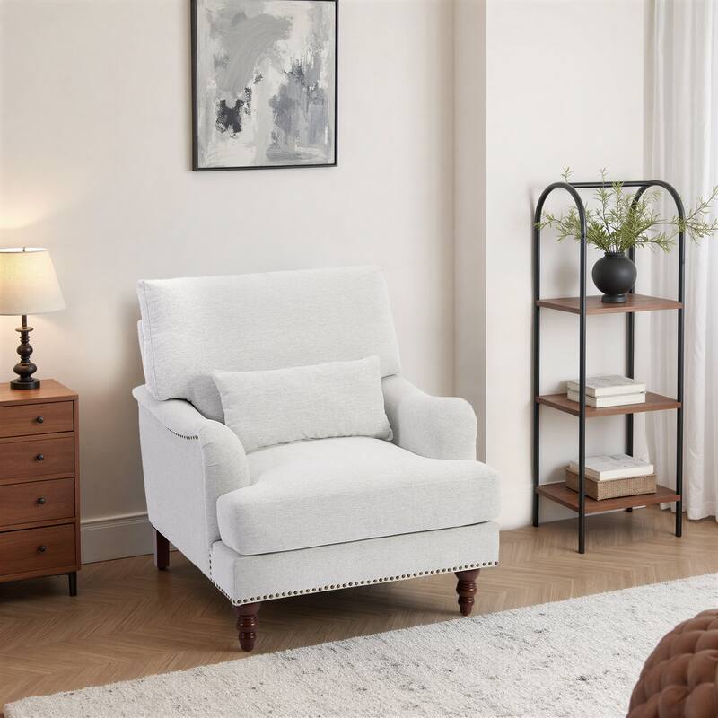 Oversized Accent Chair Chenille Upholstered Armchair With Rivets