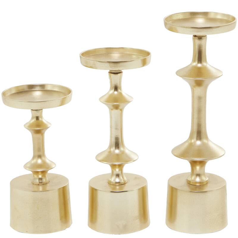 Aluminum Metal Pillar Decorative Candle Holder - Set of 3 Black, Gold, Silver - CosmoLiving by Cosmopolitan