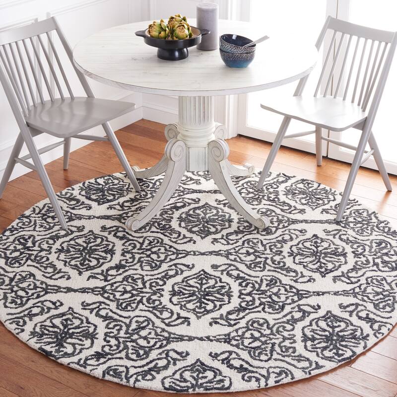 SAFAVIEH Handmade Blossom Mahalia Modern Floral Wool Rug - 6' x 6' Round - Ivory/Black