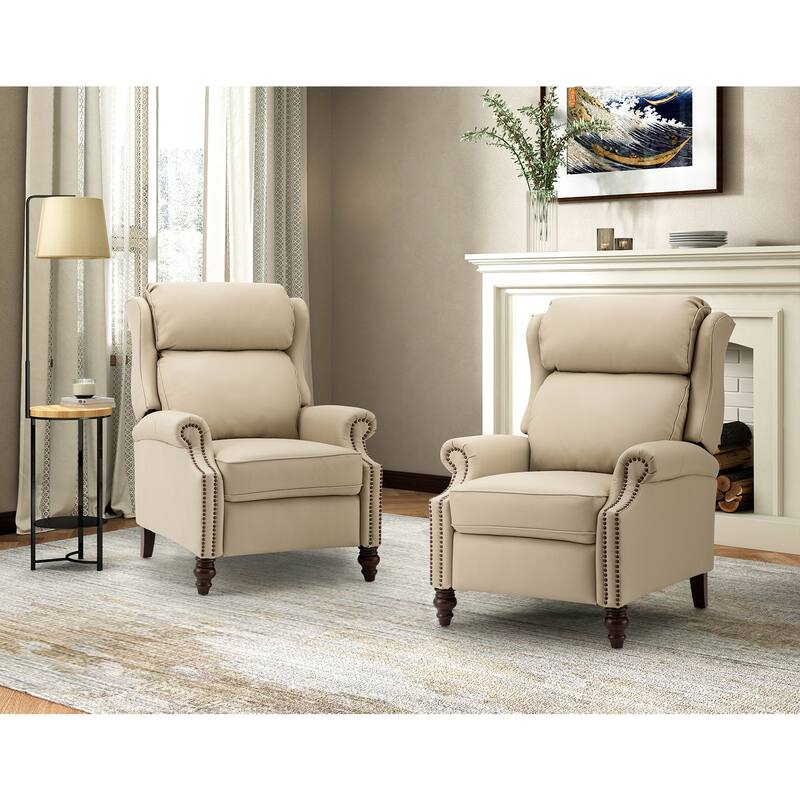 Noemon Genuine Leather Recliner with Nailhead Trims by HULALA HOME (Set of 2)