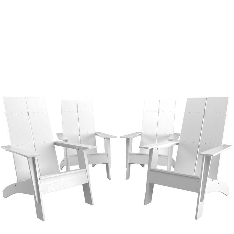 Modern Dual Slat Back Adirondack Style Chairs, Set of 4