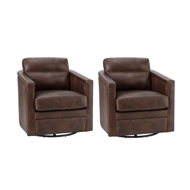 Jorge 28.74" Wide Traditional Genuine Leather Swivel Chair with Removable Seat Cushion and No Assembly Needed Set of 2