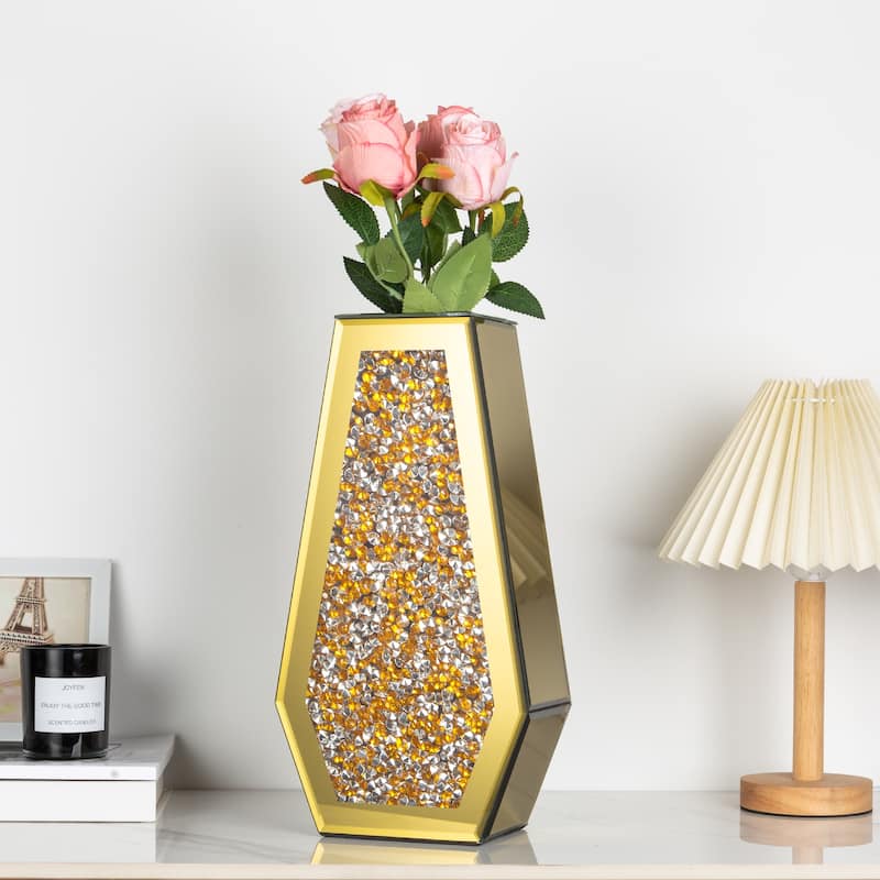 14In Modern Mirrored Flowers Vase,Crushed Diamond Glass Tall Vase