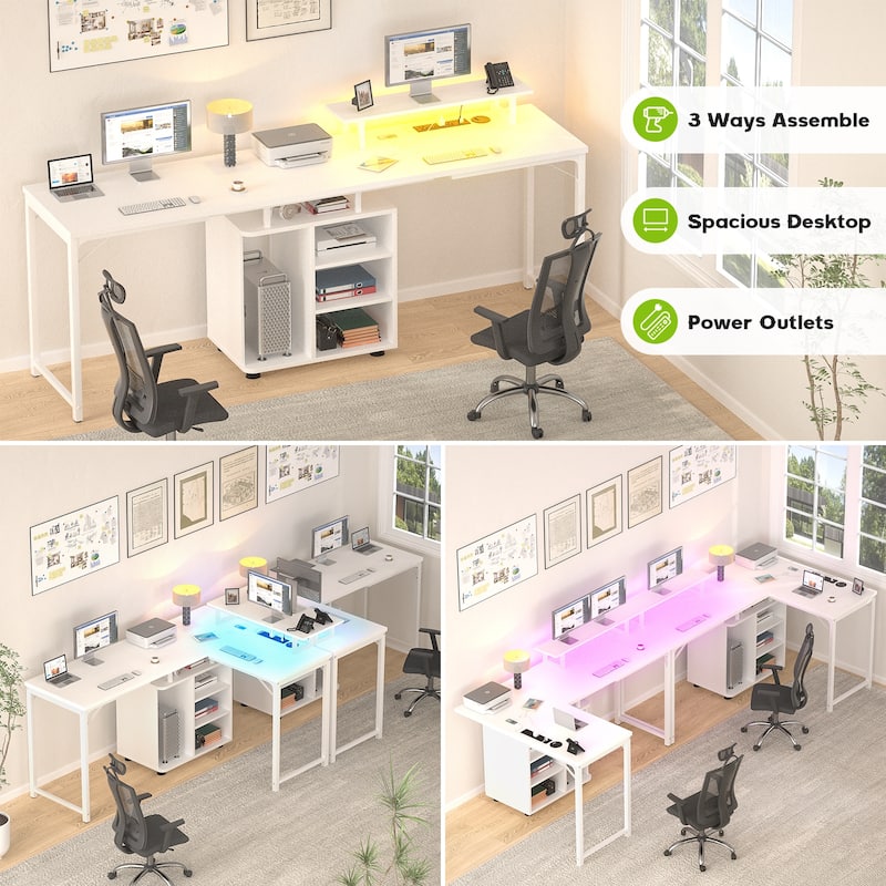 58.3'' L-Shaped Gaming Desk with Storage Cube, Office Computer Table with USB Ports and LED Lights