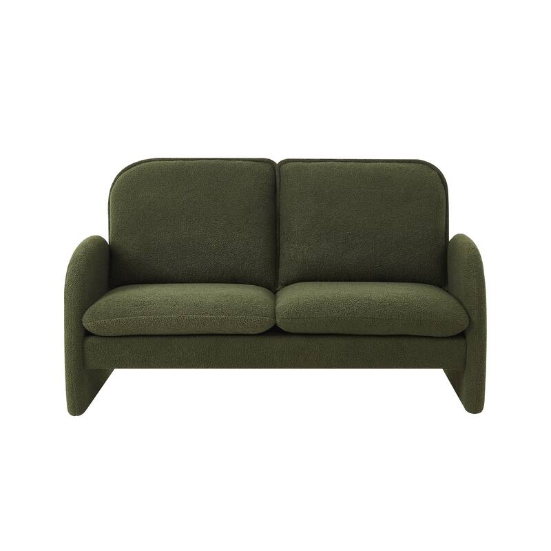 59" Lambswool Fabric Upholstered Loveseat Sofa with High Back & Toss Pillows 2 Seater Leisure Couch ,Tool-Free Assembly