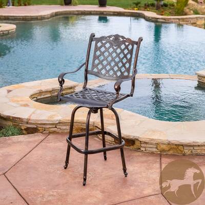 Avon Cast Aluminum Copper Outdoor Bar Stool by Christopher Knight Home - 22.00" D x 25.50" W x 49.75" H