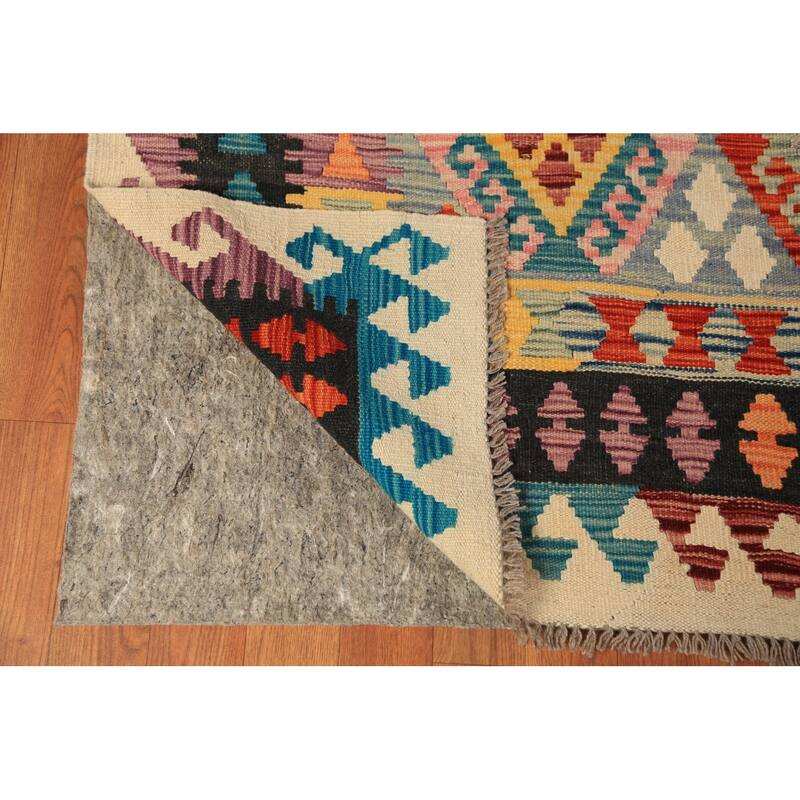 All-Over Geometric Kilim Oriental Area Rug Flatweave Wool Carpet - 8'10"x 11'2"