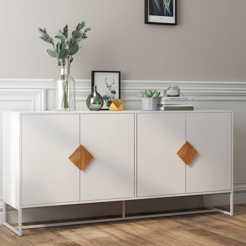 Modern Sideboard Buffet Cabinet Entrance Cabinet with 2 Storage Compartments and Square Handles, for Living Room