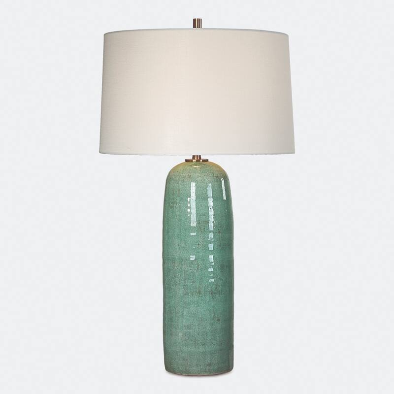 Crackled Ceramic Table Lamp with Tapered Drum Shade - 30.25" - Teal Green