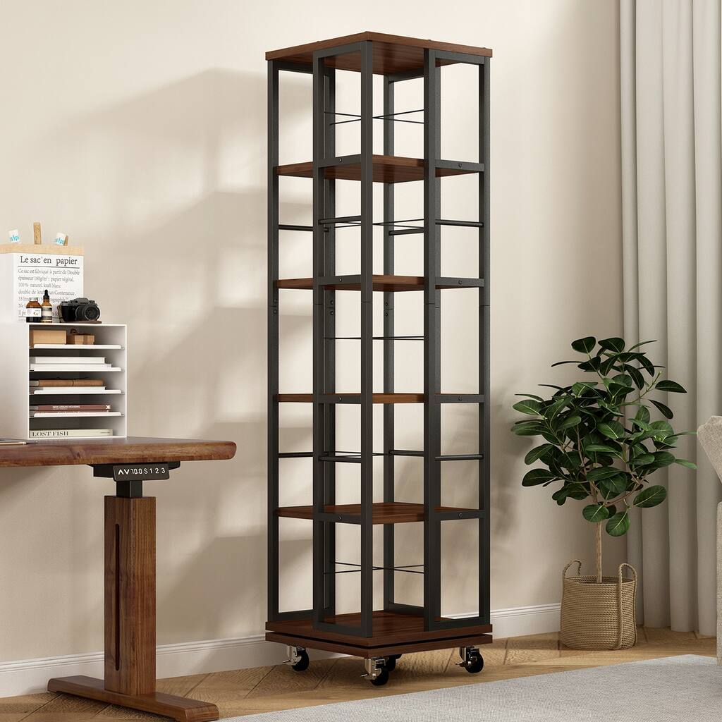5-Tier 360° Rotating Bookshelf, Corner Spinning Bookcase with Narrow Floor Standing Design