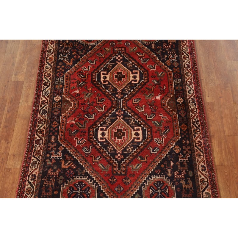 Tribal Red Shiraz Persian Vintage Area Rug Hand-knotted Wool Carpet - 3'8"x 5'5"