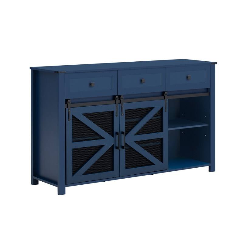 Farmhouse 55" Sideboard with 2 Sliding Barn Doors and 3 Drawers for Stylish Home Storage Solution