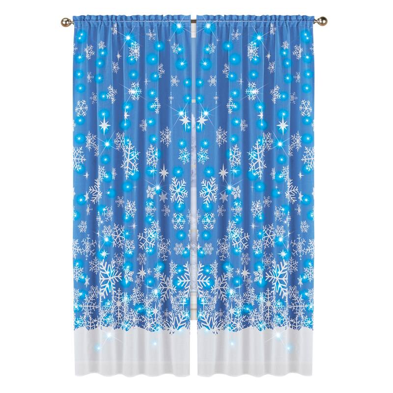 LED Lighted Snowflake Sheer 2-Piece Curtain Drapes - 15.250 x 14.100 x 1.250