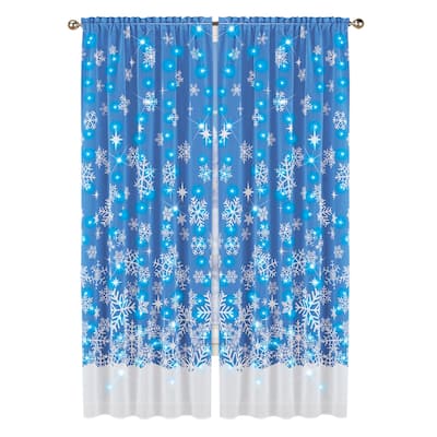 LED Lighted Snowflake Sheer 2-Piece Curtain Drapes - 15.250 x 14.100 x 1.250