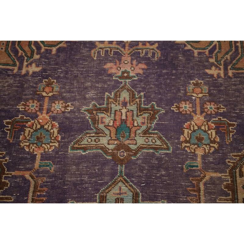 Distressed Purple Tabriz Persian Vintage Area Rug Handmade Wool Carpet - 6'0"x 9'2"