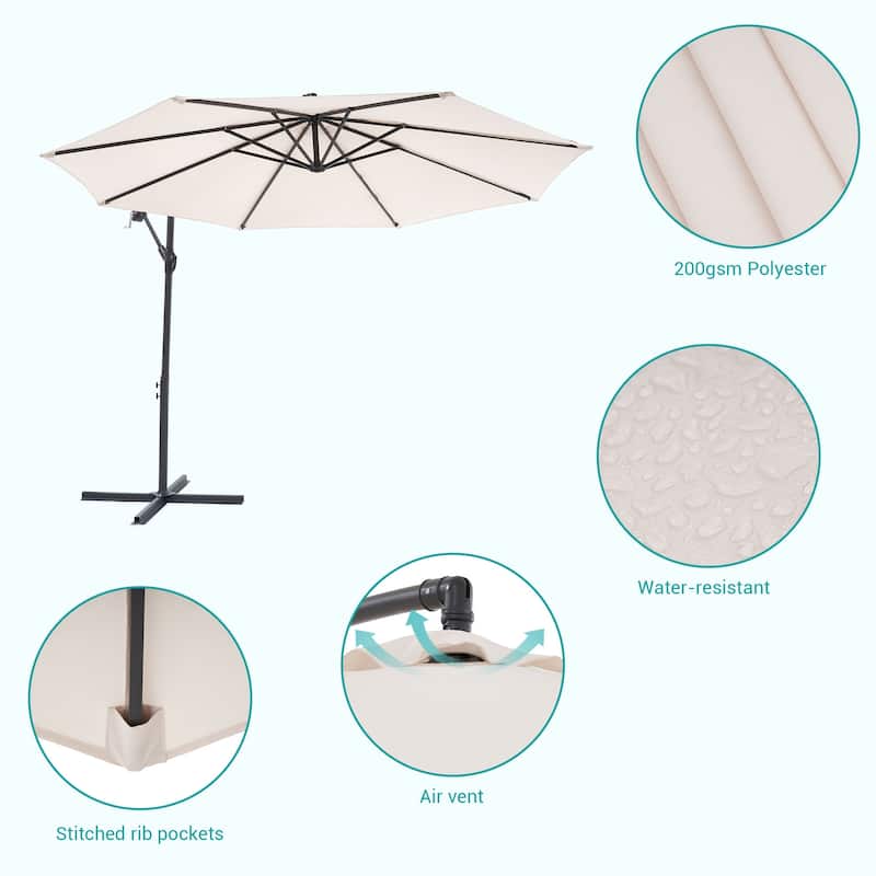BONOSUKI 10ft Patio Offset Umbrella Outdoor Hanging Umbrella