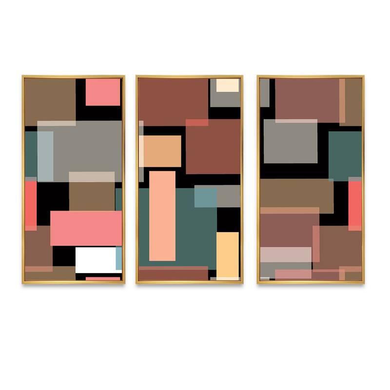 Designart "Retro Square Design II" MidCentury Modern Framed Art Set of