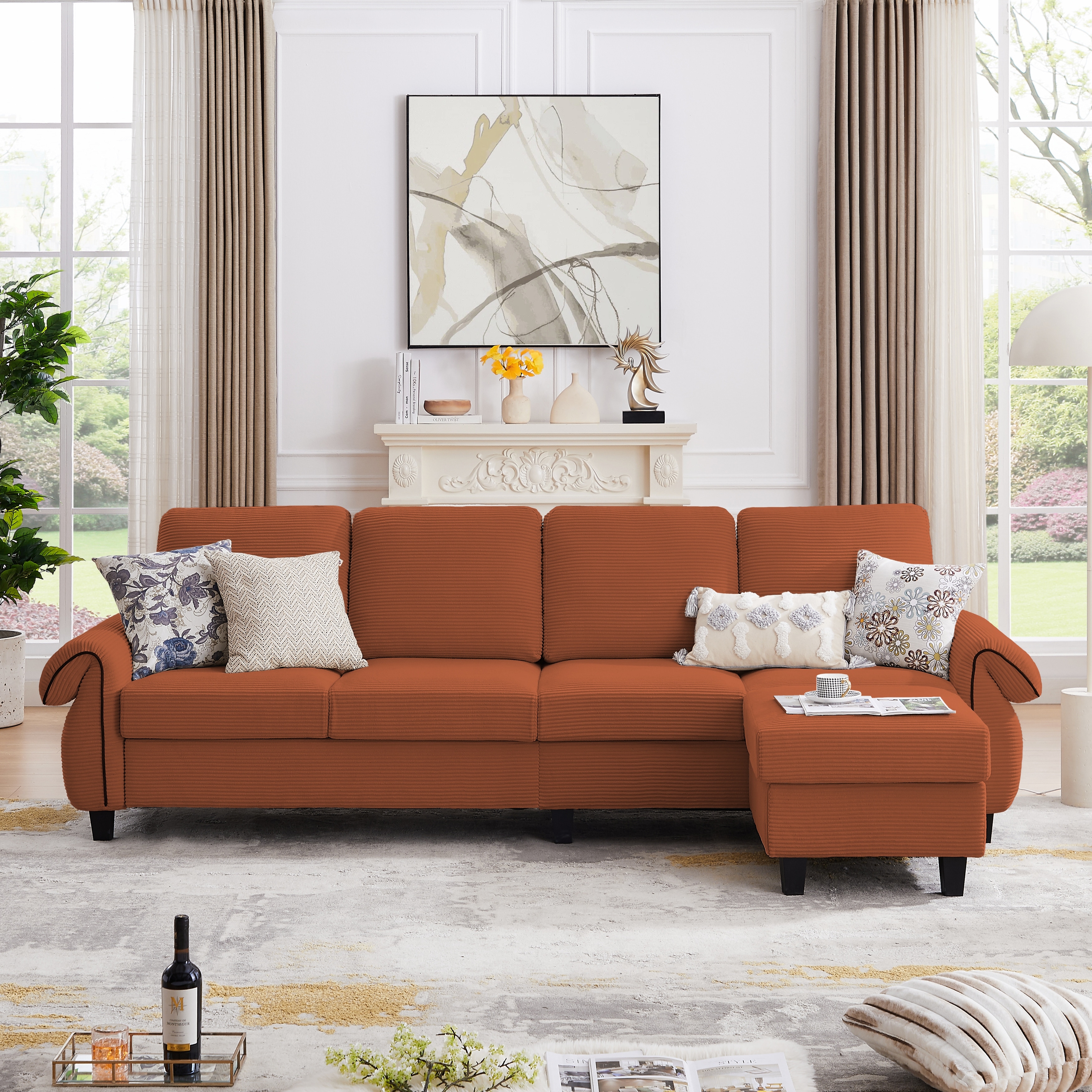 Corduroy l deals shaped sofa