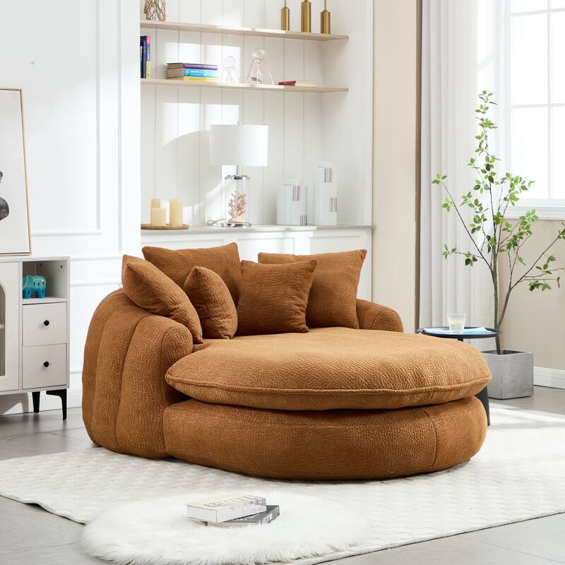 Oversized Oval Upholstered Bean Bag Sofa, Lazy Sofa with 3 Large Pillows and 2 Small Pillows, Wrap Around Backrest