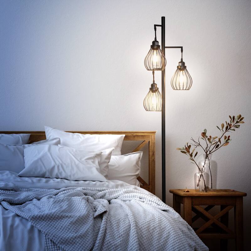 Brightech Teardrop 68 in. Industrial 3-Light LED Super Bright Floor Lamp with 3 Black Metal Teardrop Shades