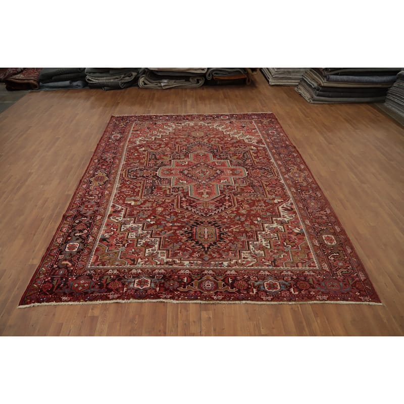 Hand Knotted Oriental 100% Wool Carpet Traditional Medallion Red Heriz Area Rug - 11' 11'' X 9' 4''