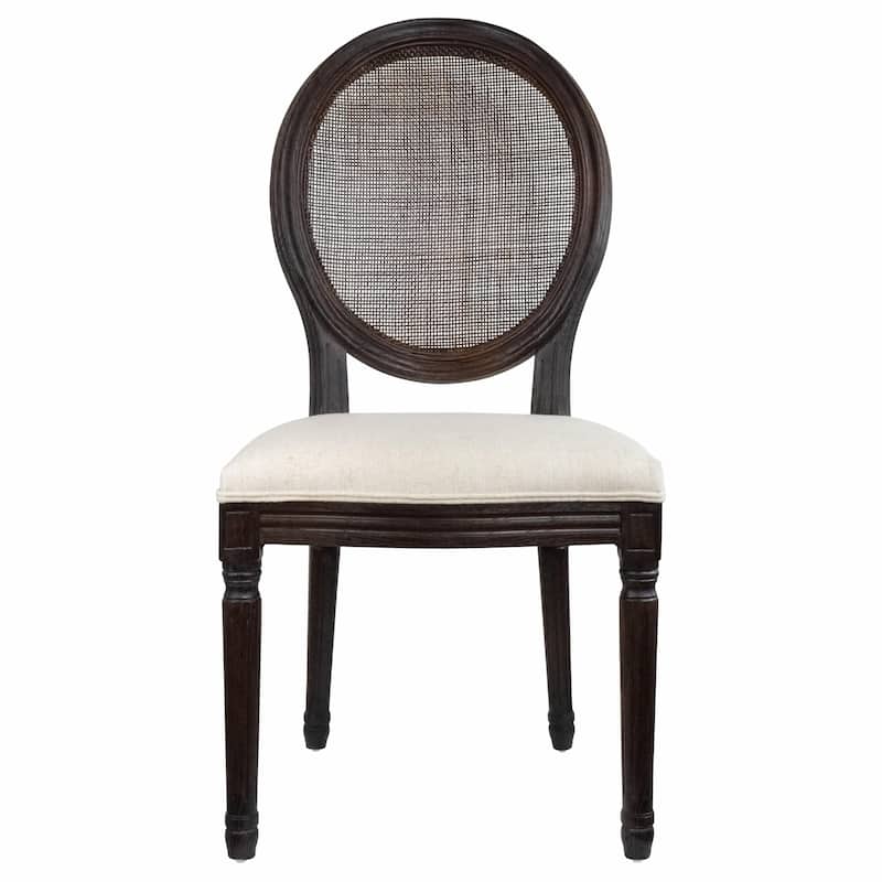 French Chic Vintage Dining Side Chair With Upholstered Linen Welted Fabric And Elegant Natural Rustic Wood Frame - Single - Dark Chocolate