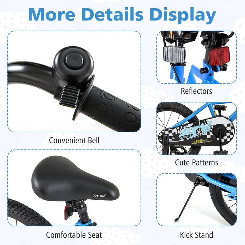 Costway 12"/14"/16"/18" Kids Training Bike with Removable Training