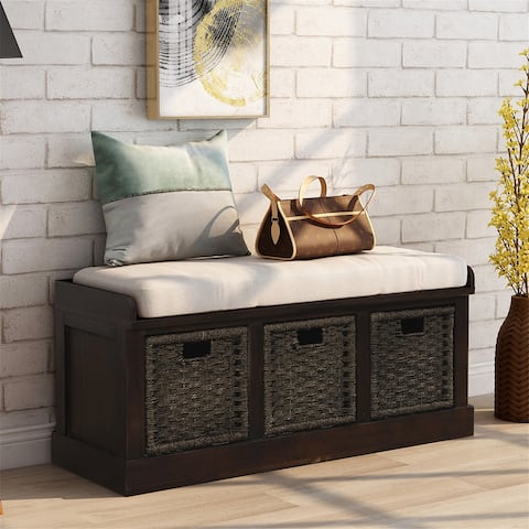 Merax Entryway Storage Bench with 3 Removable Baskets and Cushion