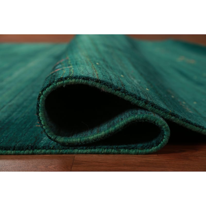 Hand Knotted Oriental 100% Wool Carpet Tribal Tribal Green Gabbeh Area Rug - 9' 9'' X 8' 1''