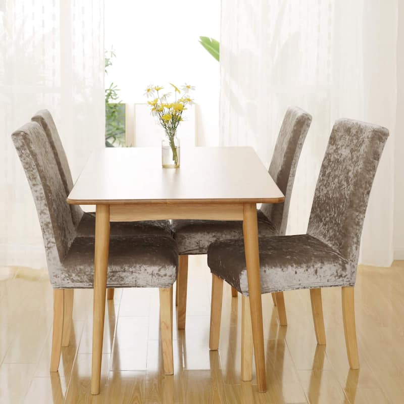 Deconovo Velvet Stretch Polyester Chair Slipcovers, Set of 4 - Khaki