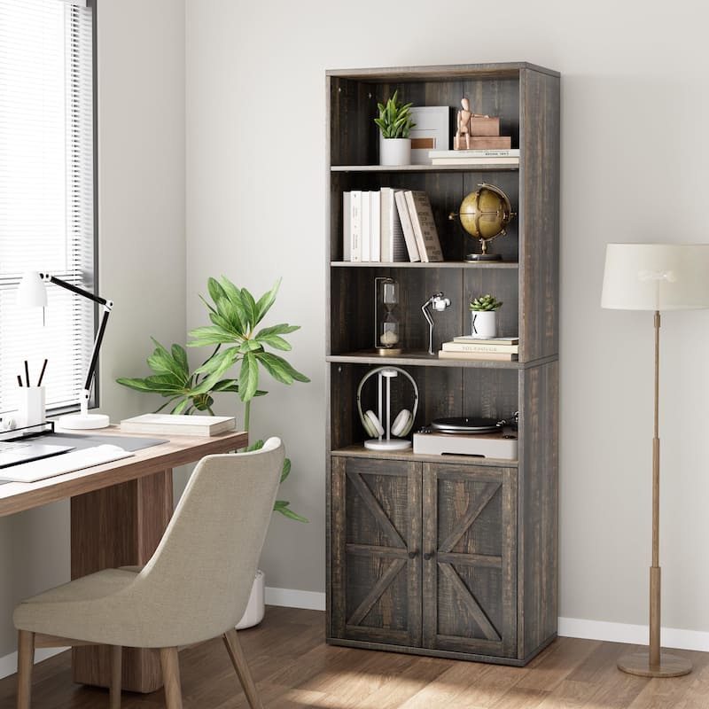 Industrial Tall Bookcases 6 Shelf Display Storage Shelves for Home Office - 11.8"D x 23.62"W x 71.4"H