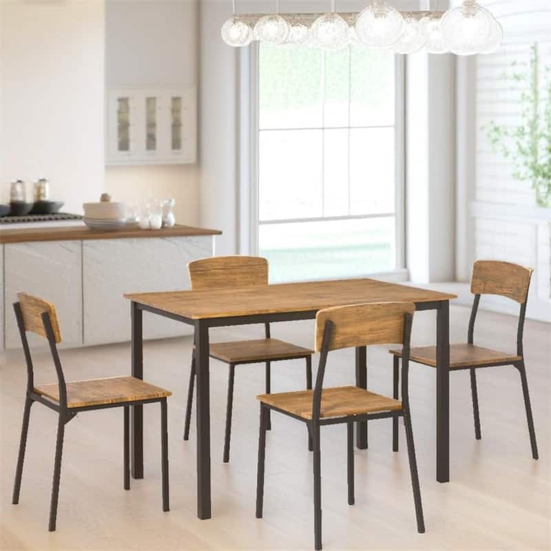 Dining Table Set with Rectangular Kitchen Table and Chairs(Set of 5) - Rustic Brown
